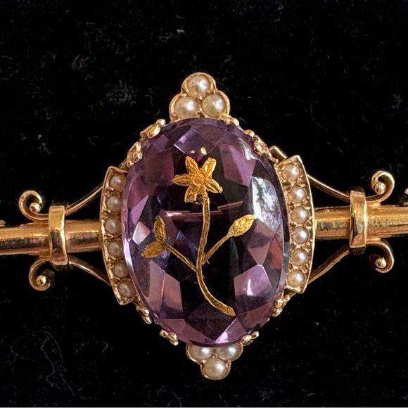 14K & Amethyst Brooch Pearls & Filigree Rare Elegance Vintage Unique Estate - Picture 3 of 12